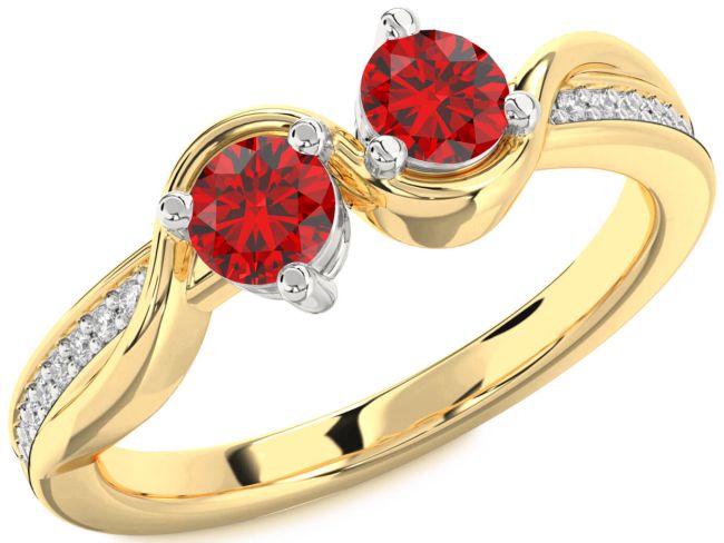 Diamond Ruby Gold Silver Round Two Stone Birthstone Ring