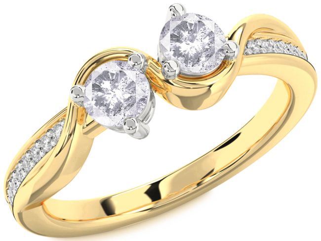 Salt & Pepper Diamond Gold Silver Round Two Stone Ring
