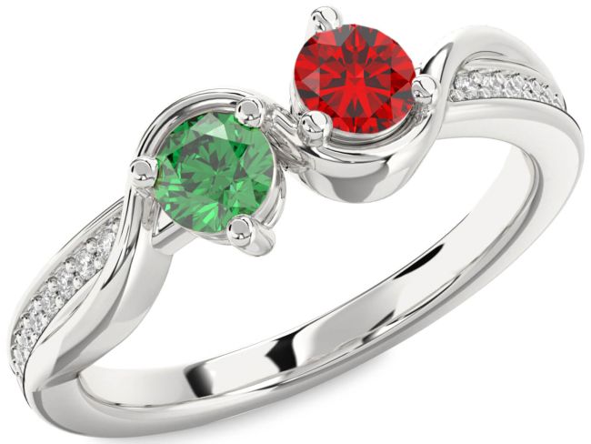 Diamond Silver Round Two Stone Promise Ring