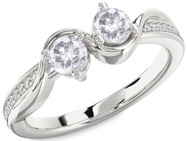 Salt & Pepper Diamond Silver Round Two Stone Ring