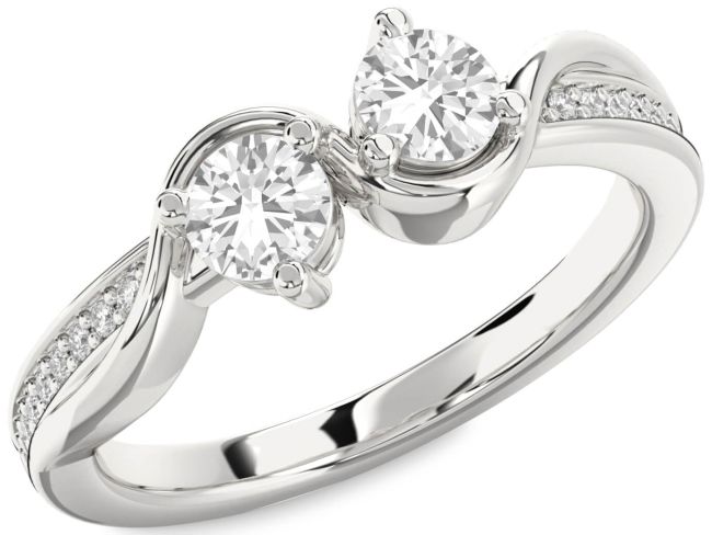 Diamond White Sapphire Silver Round Two Stone Ring