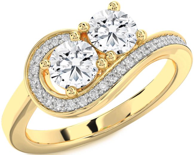 Diamond Gold Silver Round Two Stone Ring