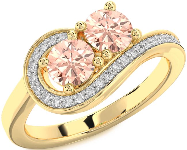 Diamond Morganite Gold Silver Round Two Stone Ring