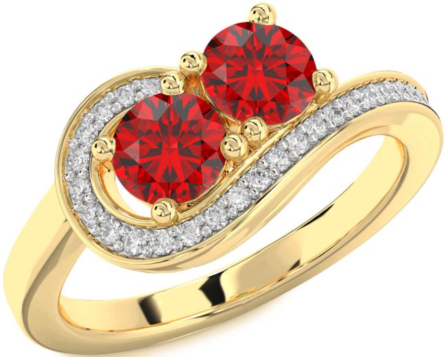 Diamond Ruby Gold Round Two Stone Birthstone Ring