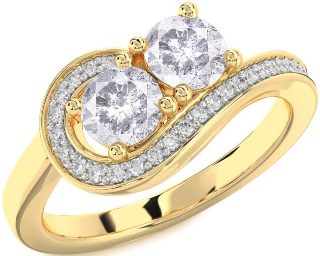 Salt & Pepper Diamond Gold Silver Round Two Stone Ring