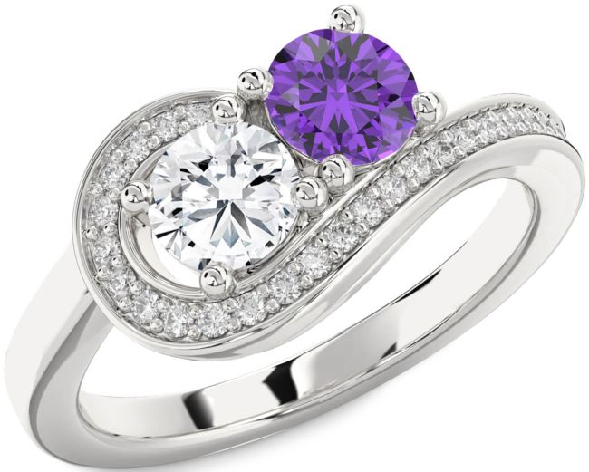 Diamond Silver Round Two Stone Promise Ring