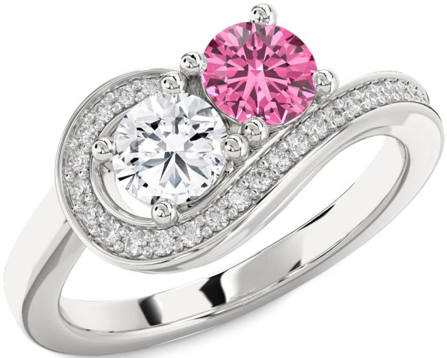 Diamond Silver Round Two Stone Promise Ring