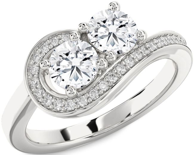 Diamond Silver Round Two Stone Ring