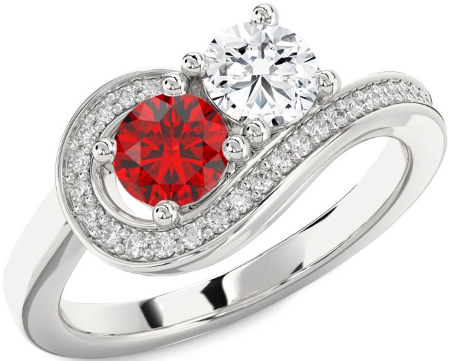 Diamond Silver Round Two Stone Promise Ring