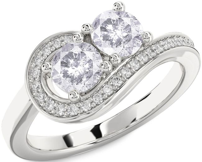 Salt & Pepper Diamond Silver Round Two Stone Ring
