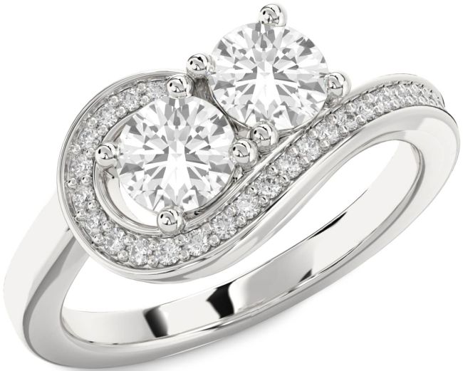 Diamond White Sapphire Silver Round Two Stone Ring