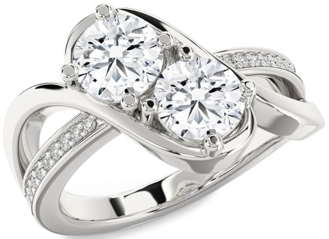 Diamond Silver Round Two Stone Ring
