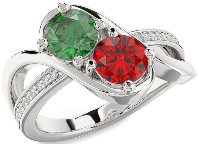 Diamond Silver Round Two Stone Promise Ring