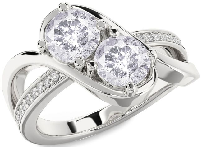 Salt & Pepper Diamond Silver Round Two Stone Ring