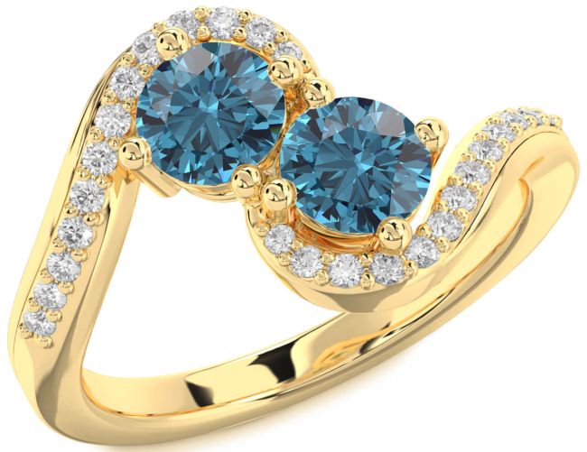 Blue Diamond Gold Round Two Stone Ring