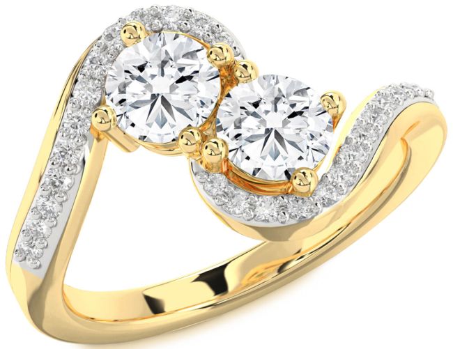 Diamond Gold Silver Round Two Stone Ring