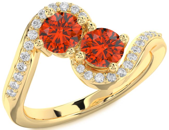 Diamond Fire Opal Gold Round Two Stone Ring