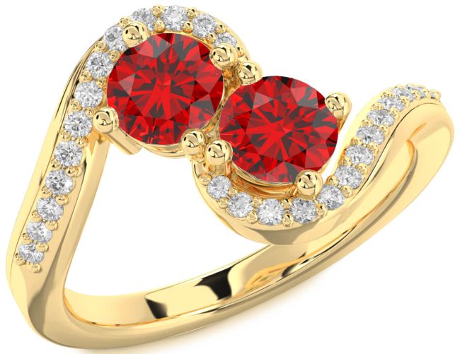 Diamond Ruby Gold Round Two Stone Birthstone Ring