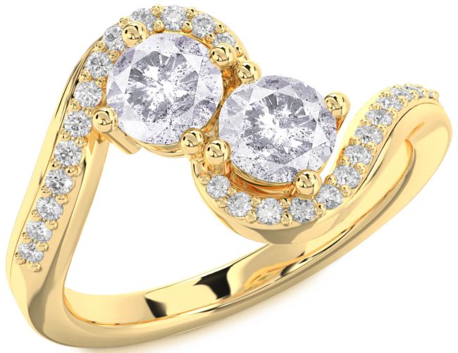 Salt & Pepper Diamond Gold Round Two Stone Ring