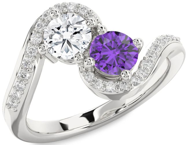 Diamond Silver Round Two Stone Promise Ring