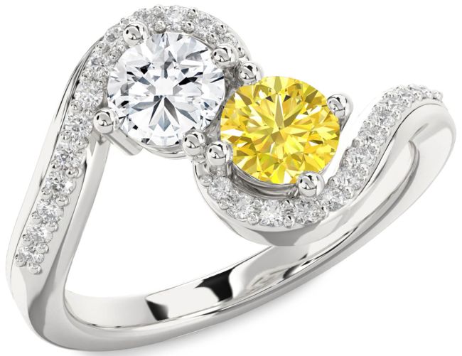 Diamond Silver Round Two Stone Promise Ring