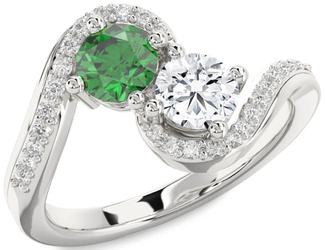 Diamond Silver Round Two Stone Promise Ring