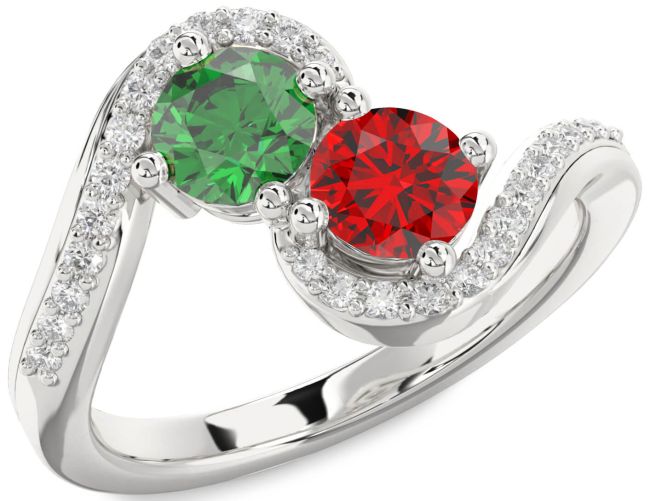 Diamond Silver Round Two Stone Promise Ring