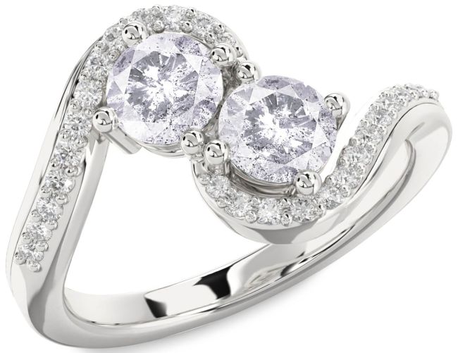 Salt & Pepper Diamond Silver Round Two Stone Ring