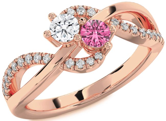 Diamond Rose Gold Silver Round Two Stone Promise Ring