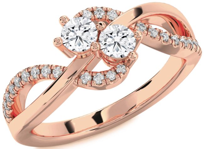 Diamond Rose Gold Silver Round Two Stone Ring