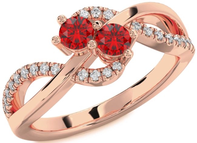 Diamond Ruby Rose Gold Round Two Stone Birthstone Ring