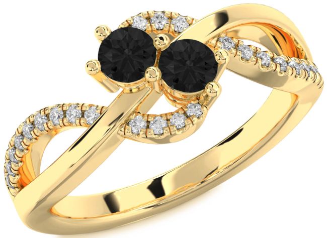Black Diamond Gold Round Two Stone Ring