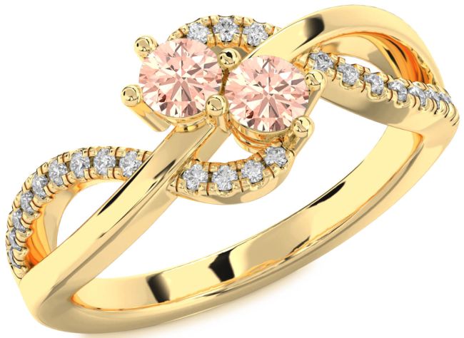 Diamond Morganite Gold Silver Round Two Stone Ring