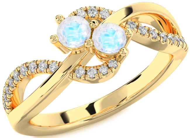 Diamond Moonstone Gold Round Two Stone Ring