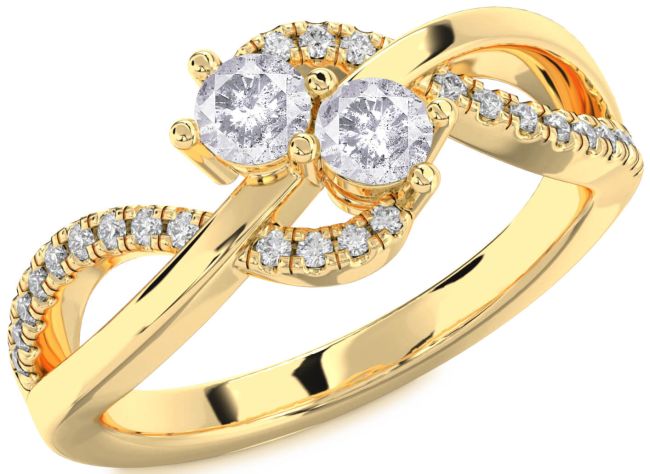 Salt & Pepper Diamond Gold Round Two Stone Ring