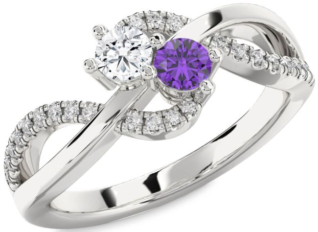 Diamond Silver Round Two Stone Promise Ring