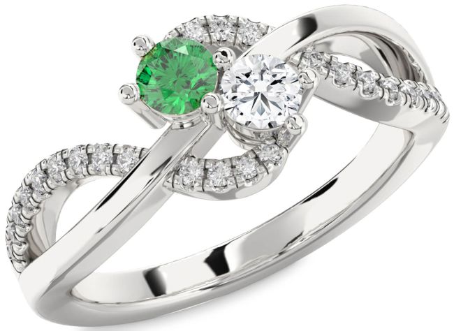 Diamond Silver Round Two Stone Promise Ring
