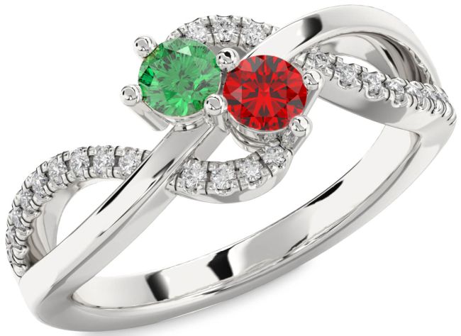 Diamond Silver Round Two Stone Promise Ring