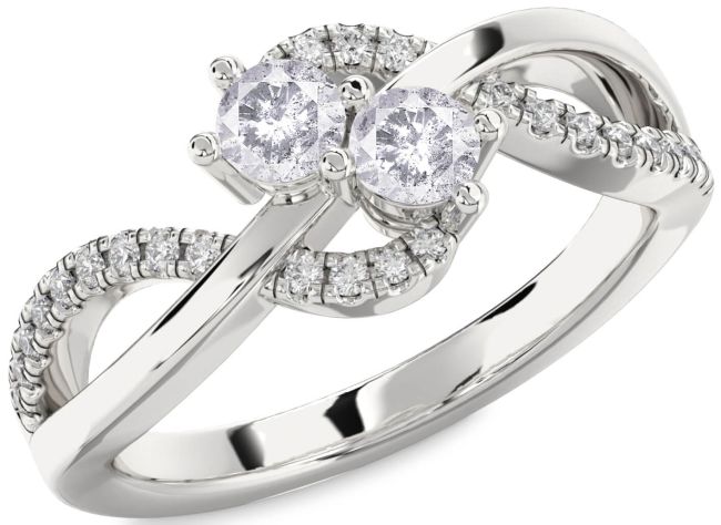 Salt & Pepper Diamond Silver Round Two Stone Ring