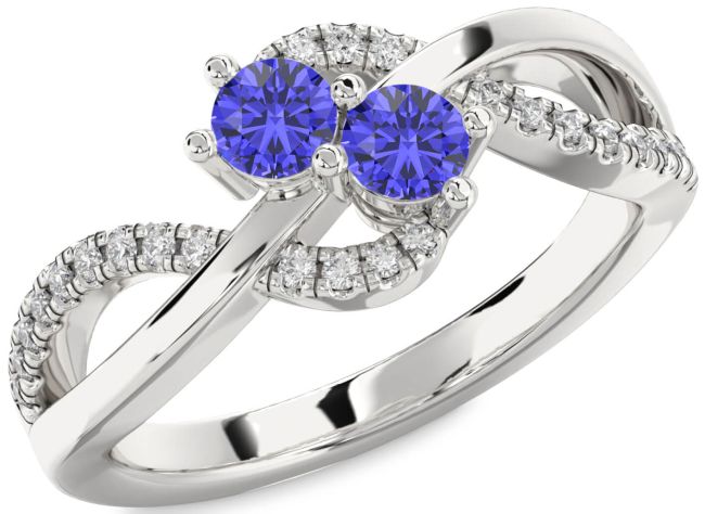 Diamond Tanzanite Silver Round Two Stone Ring