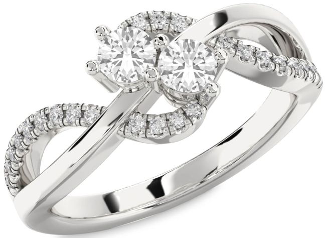 Diamond White Sapphire Silver Round Two Stone Ring