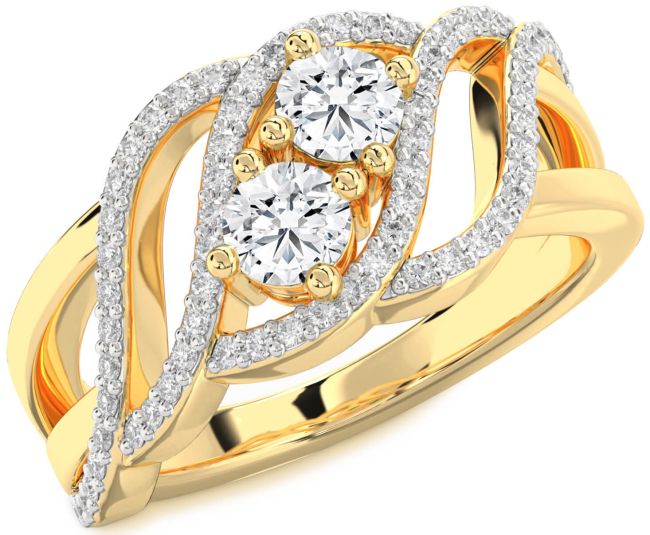 Diamond Gold Knot Round Two Stone Ring