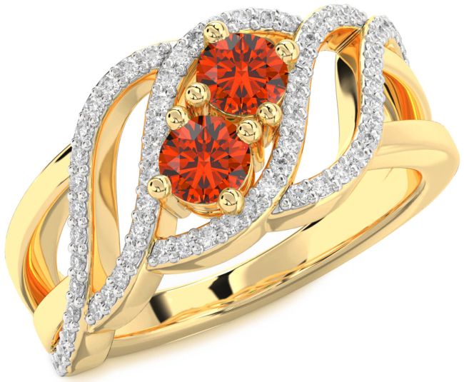Diamond Fire Opal Gold Silver Knot Round Two Stone Ring