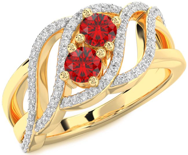 Diamond Ruby Gold Knot Round Two Stone Birthstone Ring