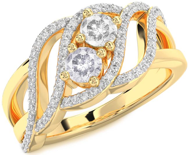 Salt & Pepper Diamond Gold Silver Knot Round Two Stone Ring
