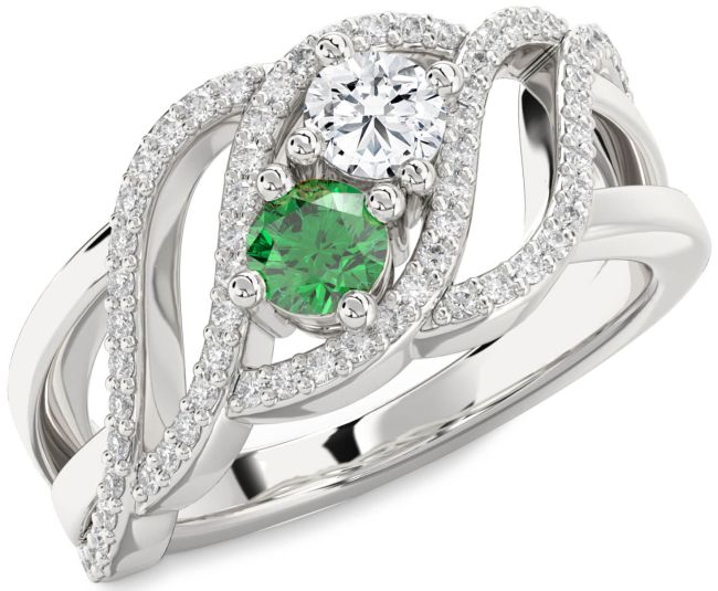 Diamond Silver Knot Round Two Stone Promise Ring