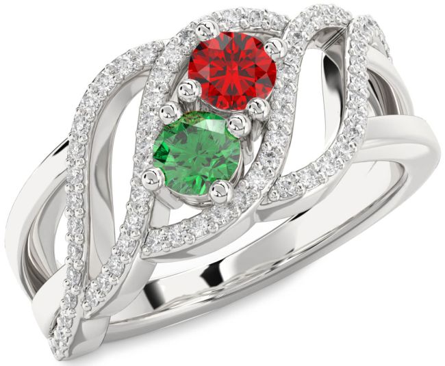 Diamond Silver Knot Round Two Stone Promise Ring