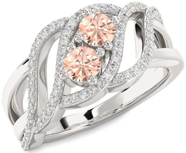 Diamond Morganite Silver Knot Round Two Stone Ring