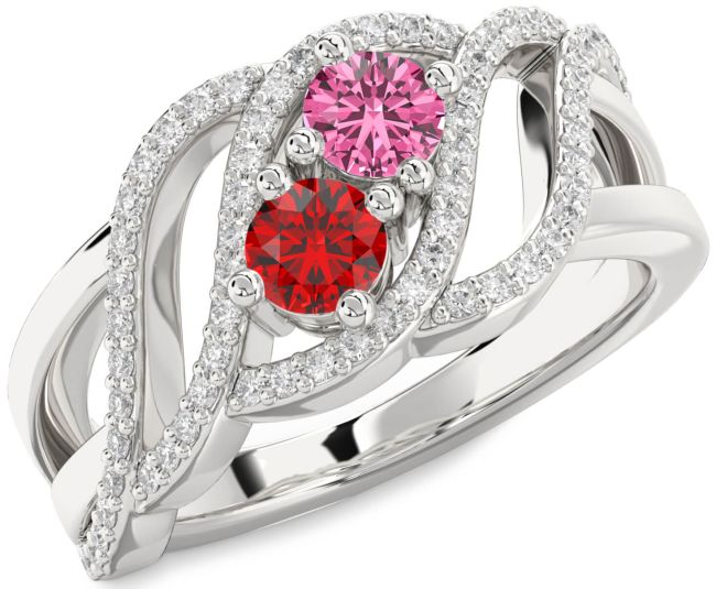 Diamond Silver Knot Round Two Stone Promise Ring