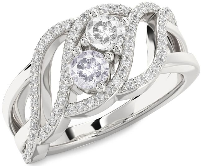Salt & Pepper Diamond Silver Knot Round Two Stone Ring